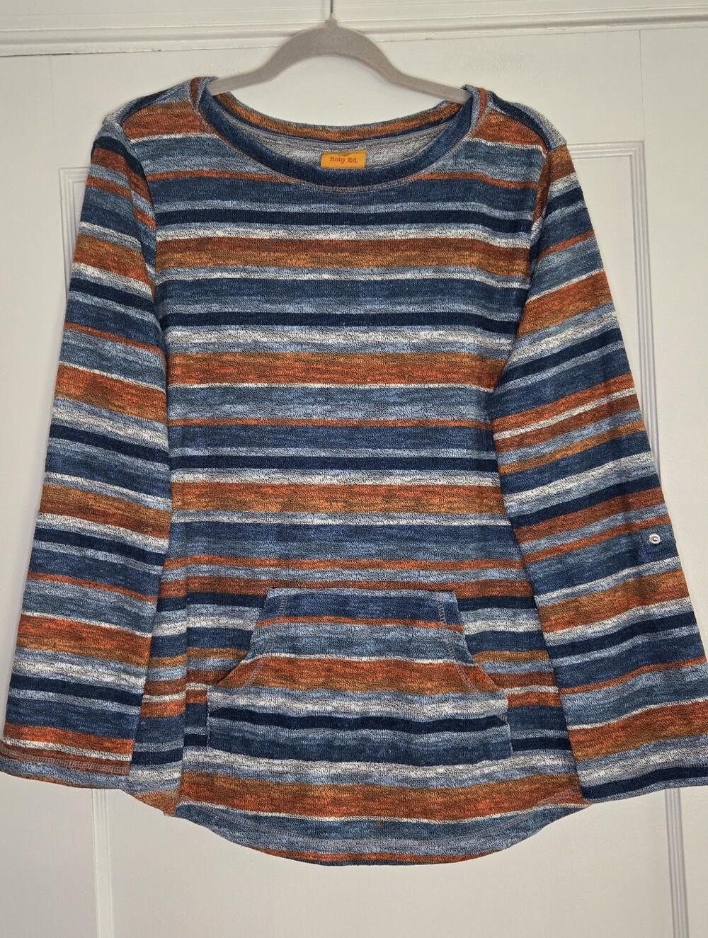 Ruby Rd. Long Sleeve Crewneck Sweater w/ Front Pocket Women's Medium Blue Orange